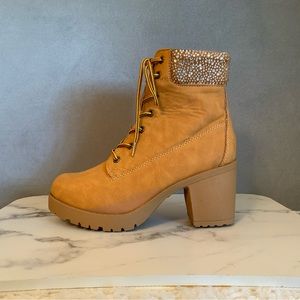 Zigisoho Destiny Combat Boots With Heel And Blings Brown Ankle Height Size 7.5